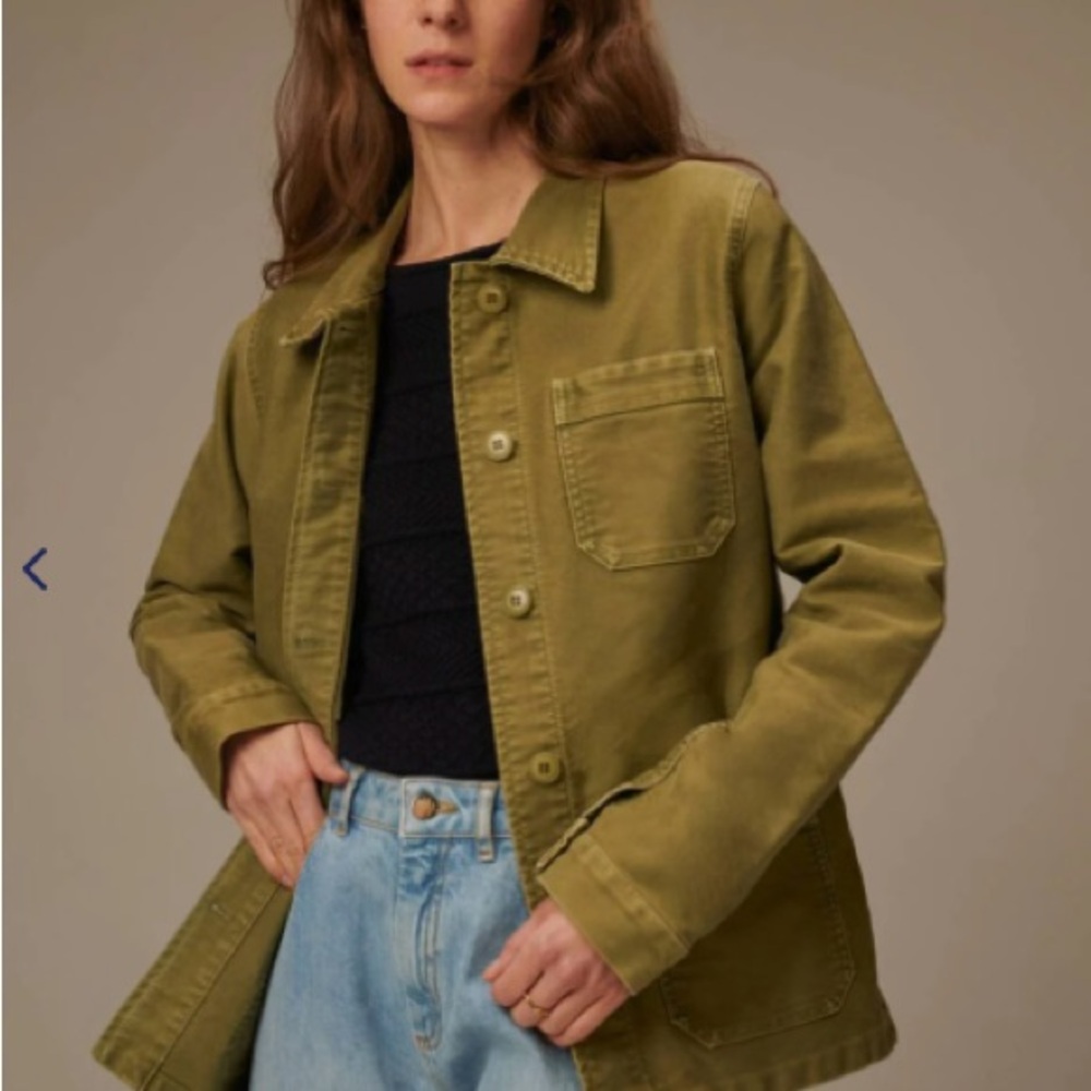 Green French Vintage Washed Work Jacket - size 38 (small) - Le Mont Saint Michel